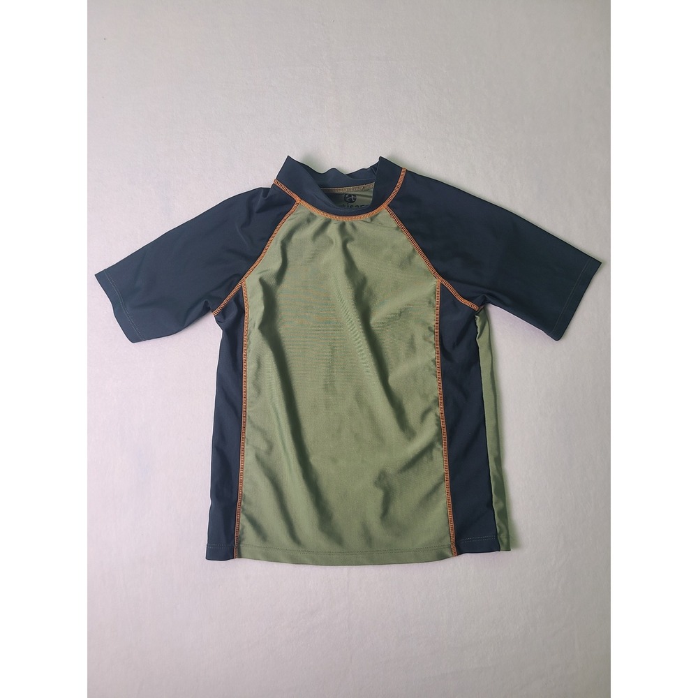 Artisans Cabelas Rash Guard Kids Small Green Navy Short Sleeve Swim Shirt
